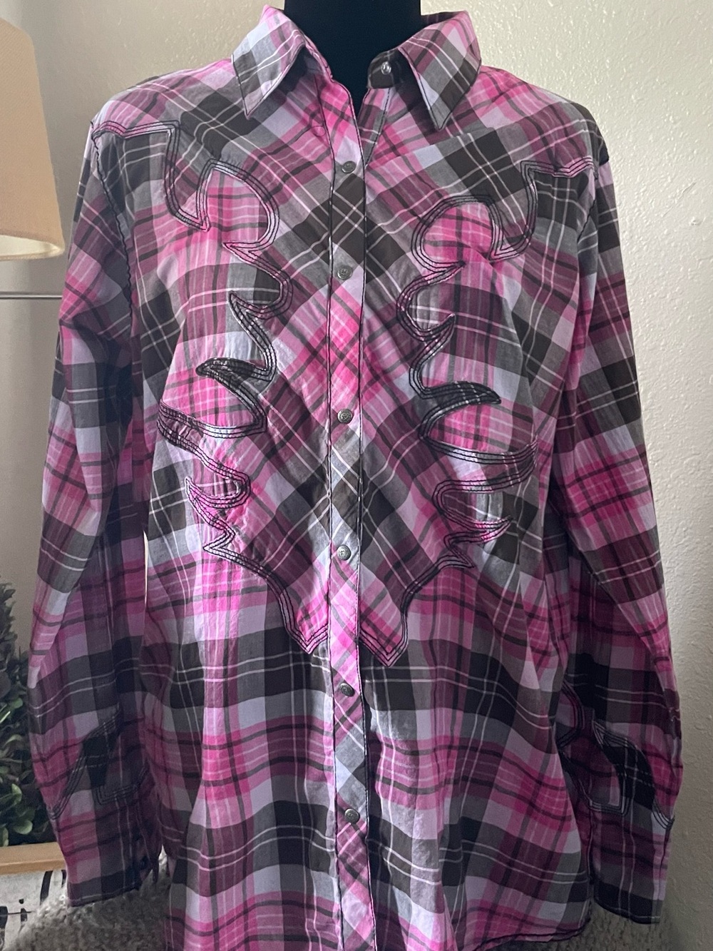 Pink and Black Plaid Western Shirt